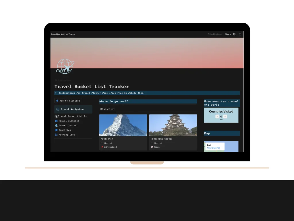 travel bucket list template